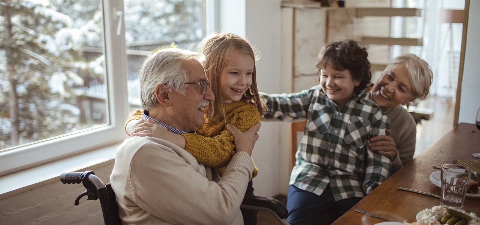 Close up of a family enjoying a meal together